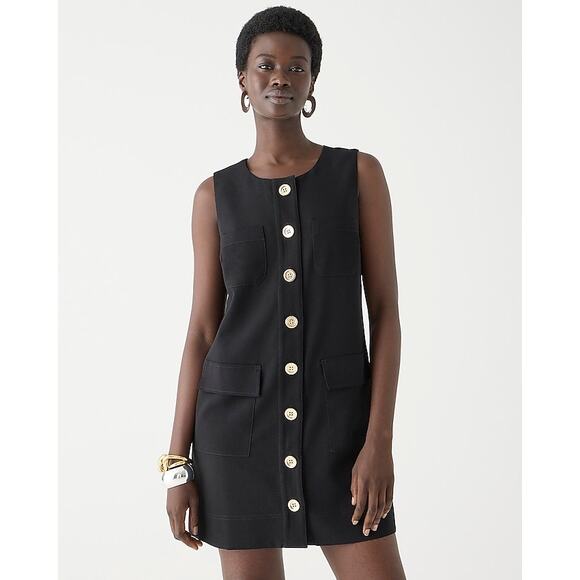 NWT J. Crew Button Front Shift Dress Size M Black Drapey Crepe Minimalist Staple - Picture 1 of 13